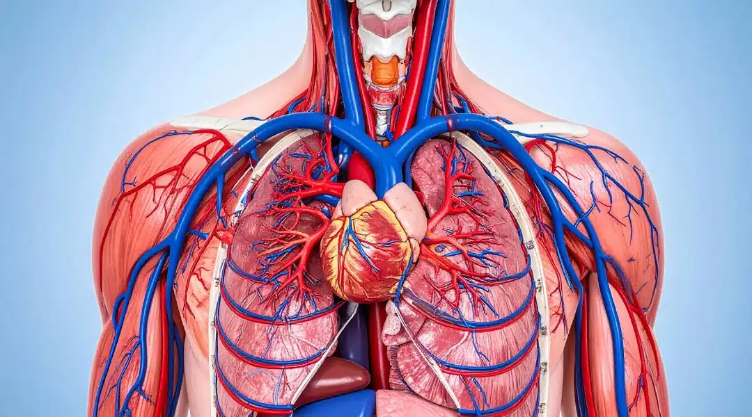 Human cardiovascular system showing heart and major blood vessels