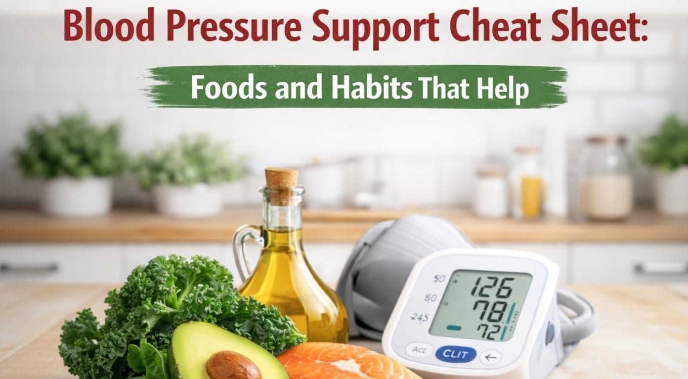 low-carb blood pressure cheat sheet with foods habits and blood pressure monitor