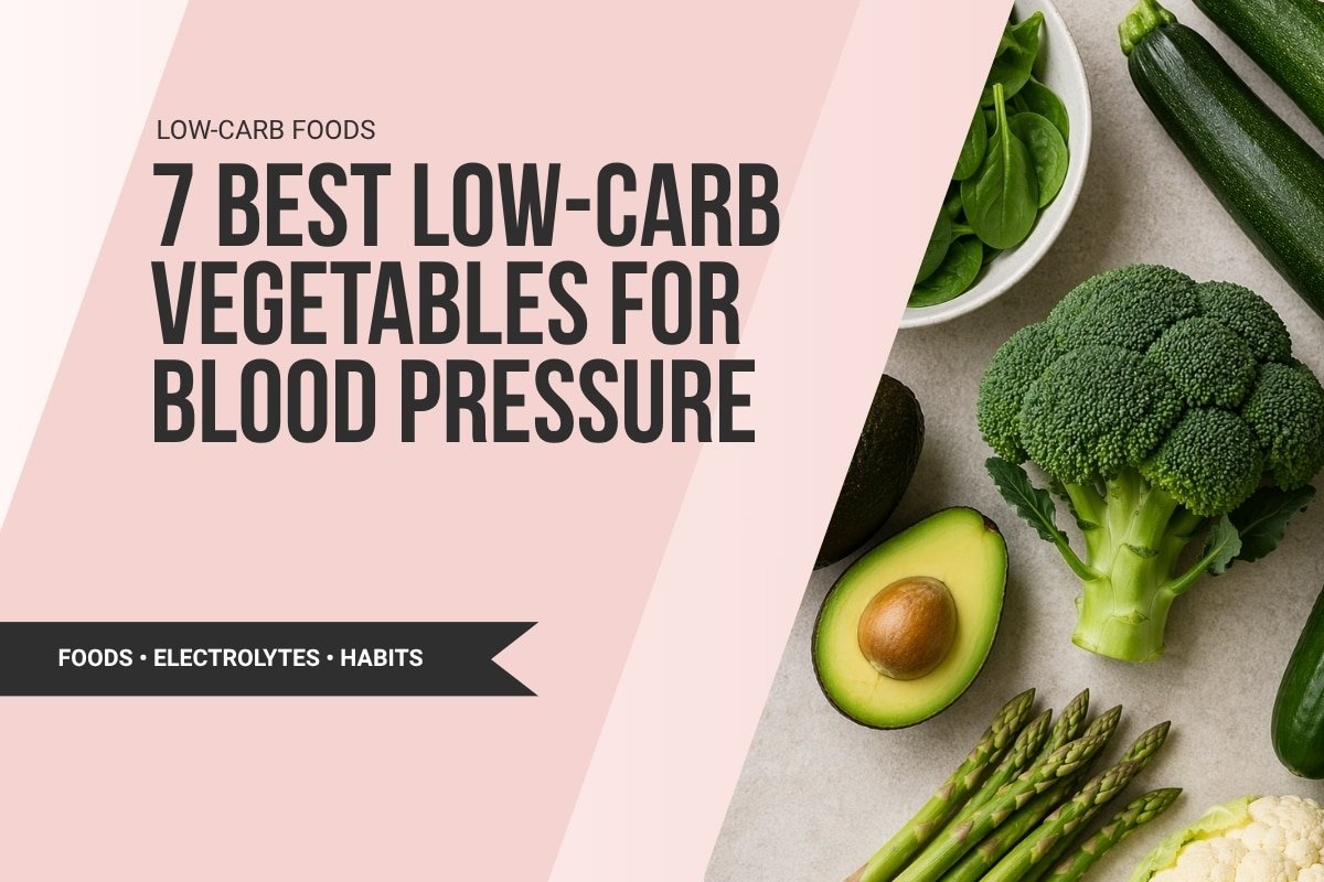 feature image for 7 best low-carb vegetables for blood pressure including spinach zucchini broccoli avocado asparagus and cauliflower