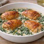 Low-carb chicken thighs with creamy garlic spinach for blood pressure support