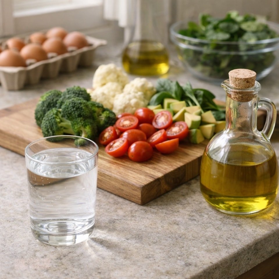 low-carb foods and water supporting healthy blood pressure and electrolyte balance