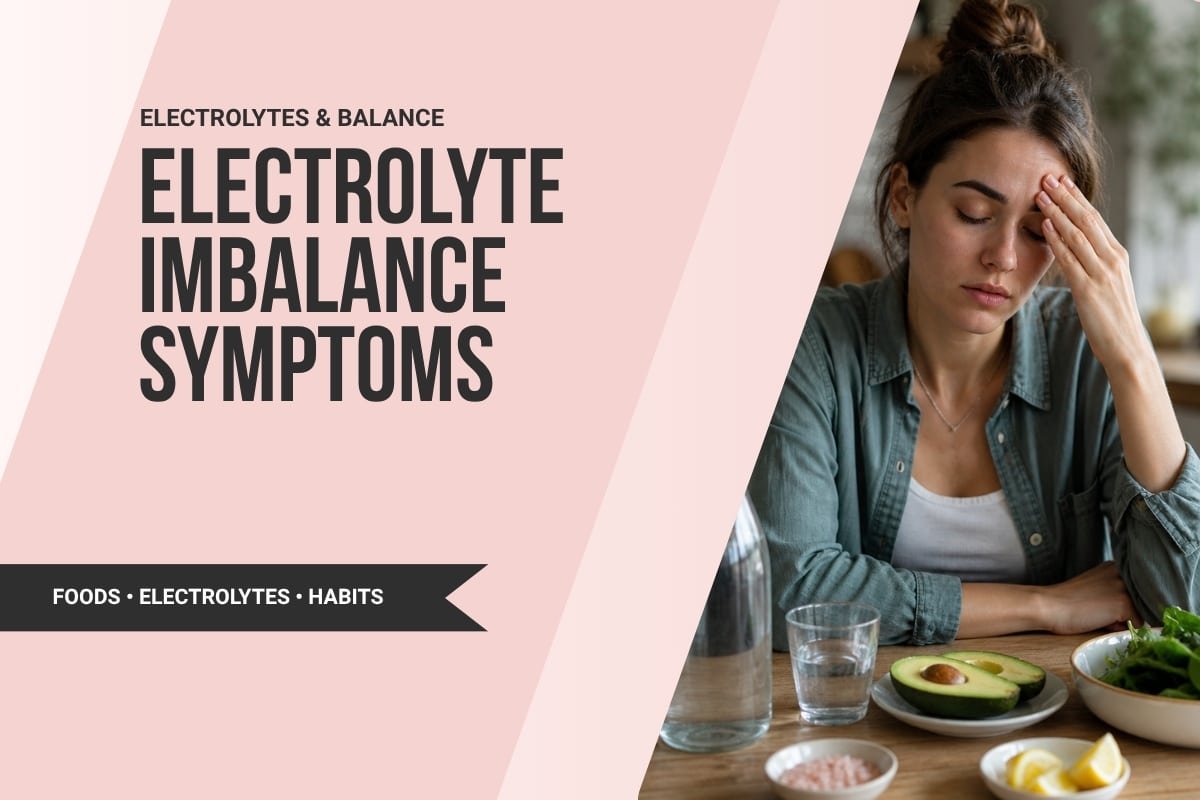 Electrolyte Imbalance Symptoms: What Your Body Is Telling You feature image showing fatigue and electrolyte-supportive foods