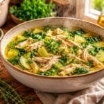 Keto chicken soup with electrolyte-rich broth to support blood pressure balance on low carb